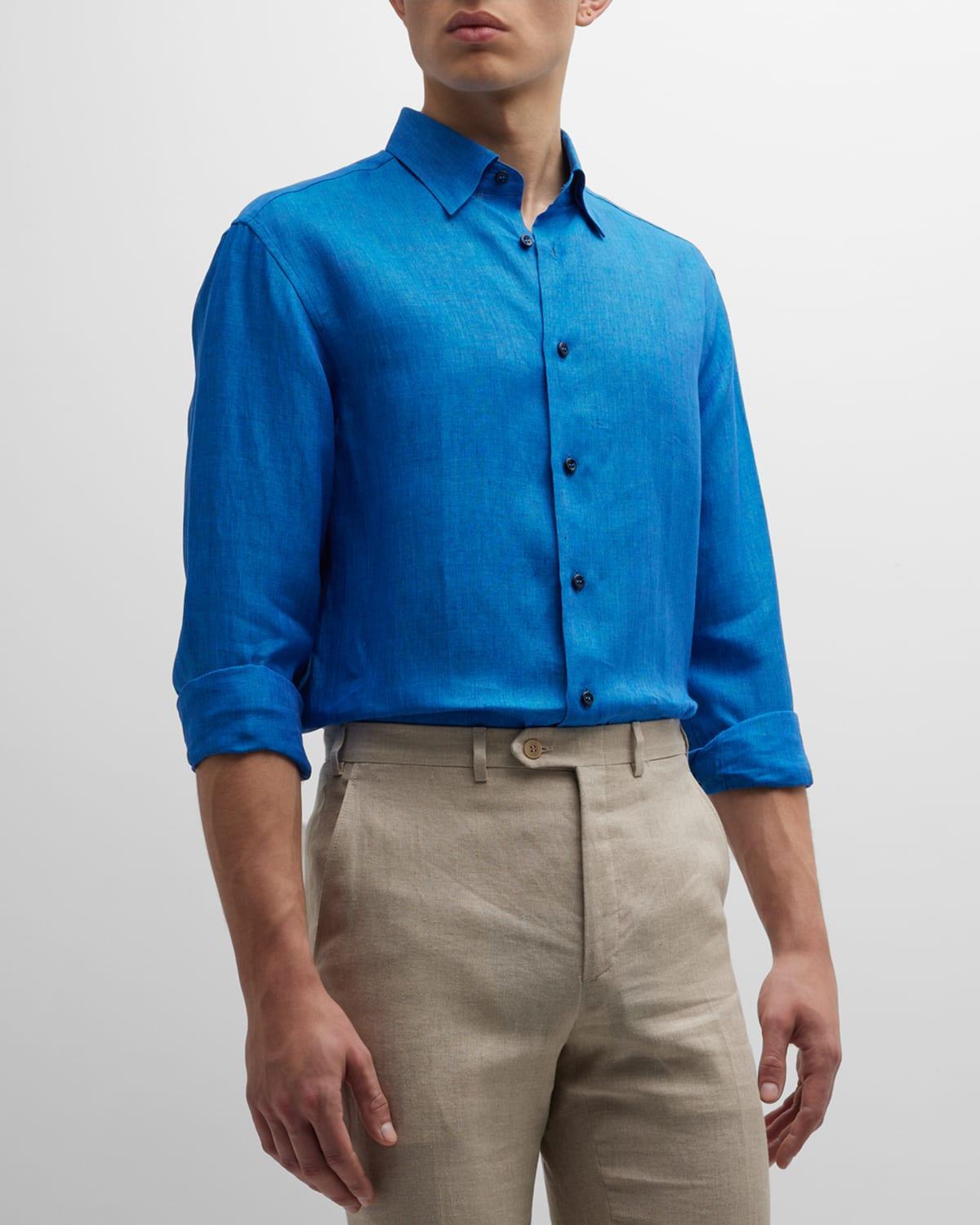 Mens Solid Linen Sport Shirt Product Image