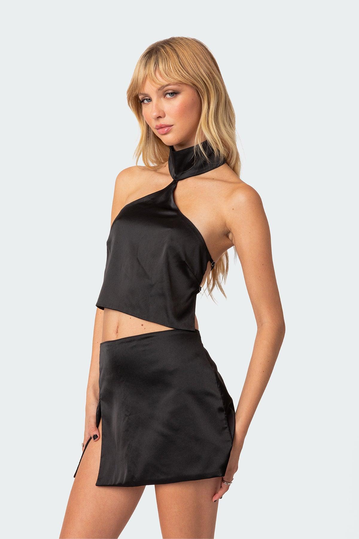 Daina Satin Slit Mini Skirt Product Image