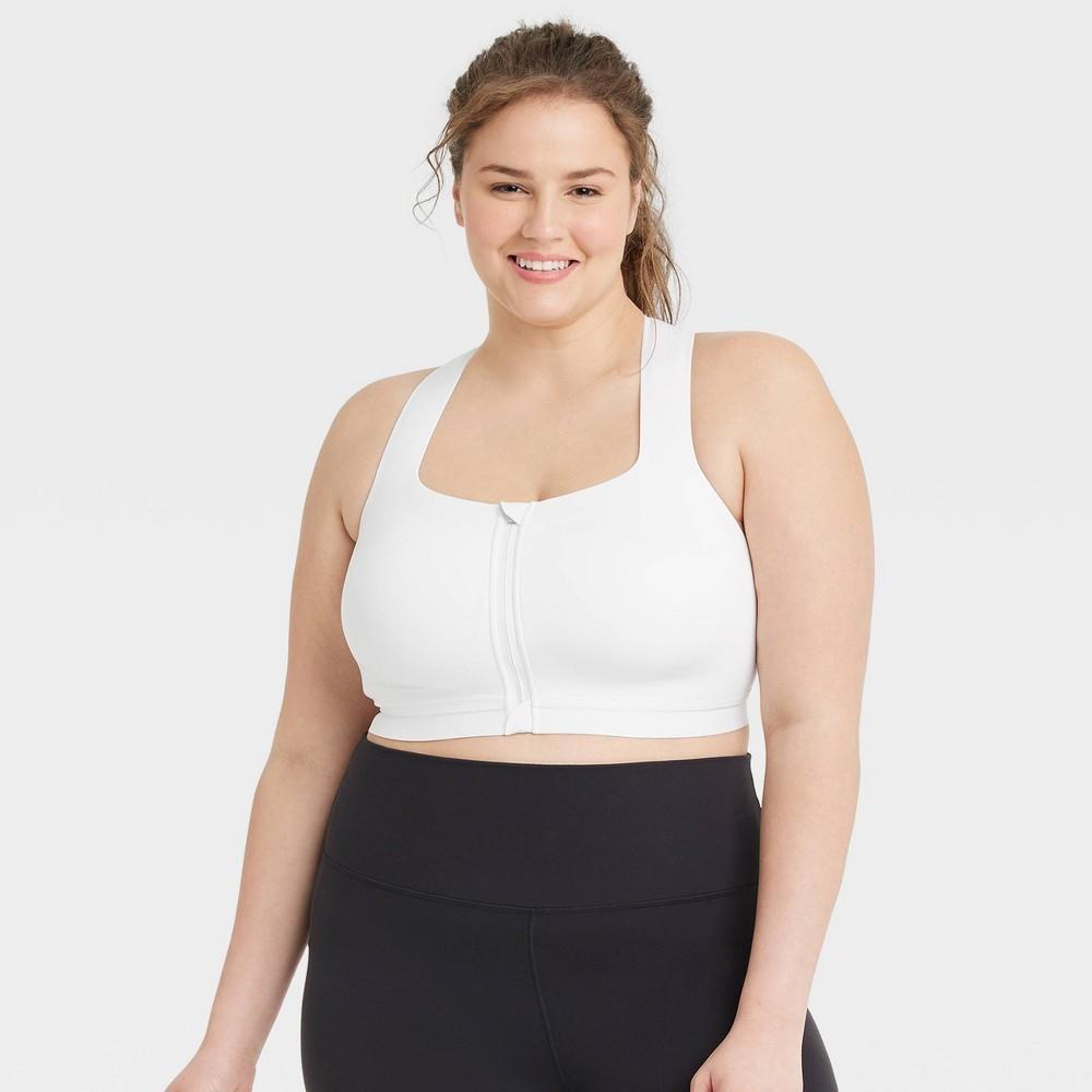 Womens Sculpt High Support Zip-Front Sports Bra - All In Motion White 38D Product Image