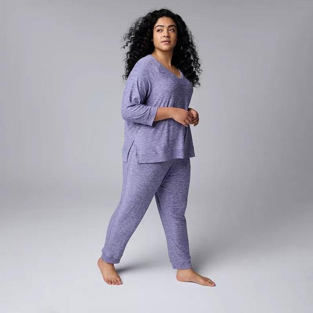 Plus Size Simply Vera Vera Wang 3/4 Sleeve Pajama Top & Pajama Bottoms Set, Womens Cationic Blue Product Image