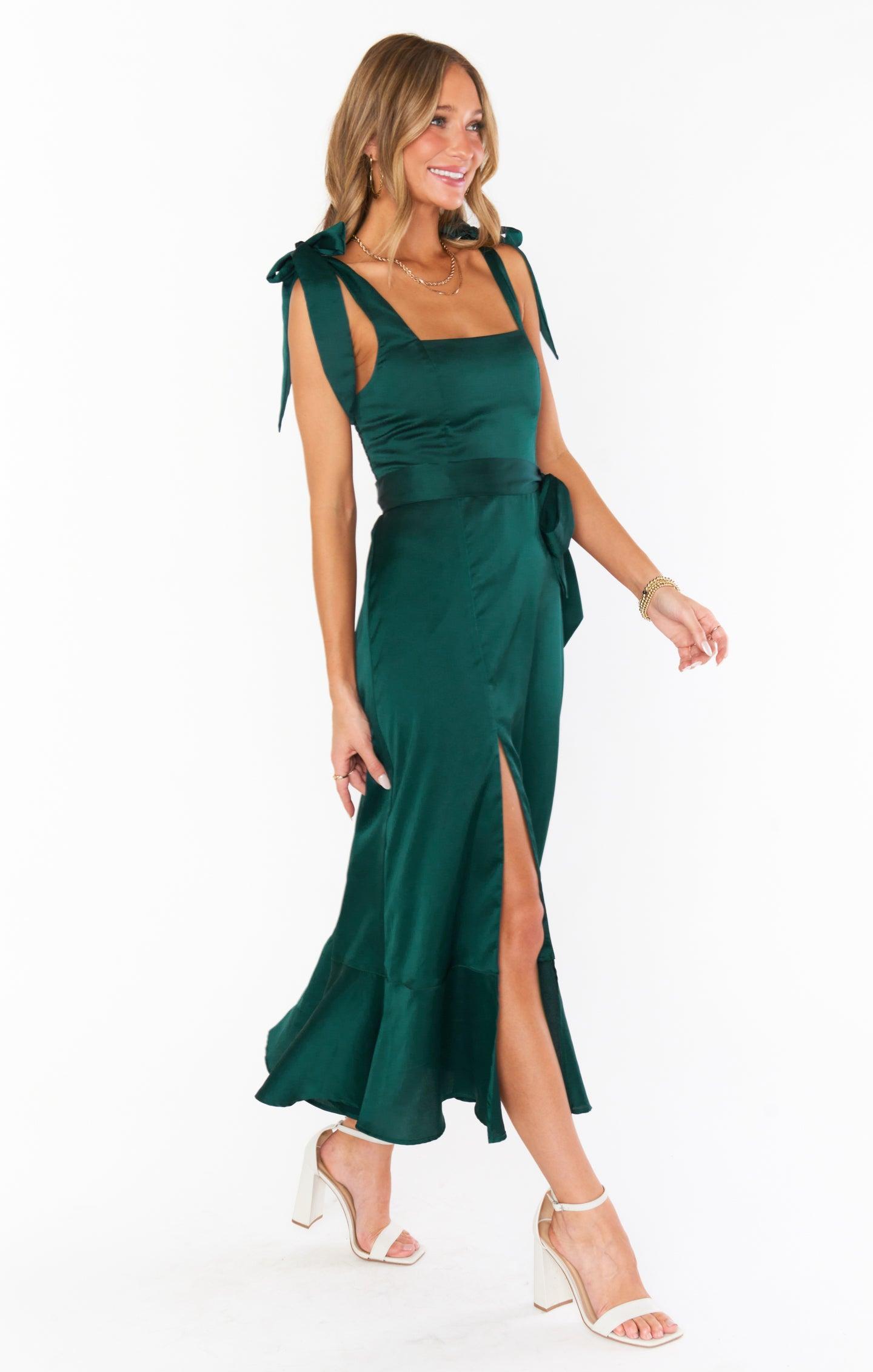 Claire Midi Dress ~ Deep Emerald Luxe Satin Product Image