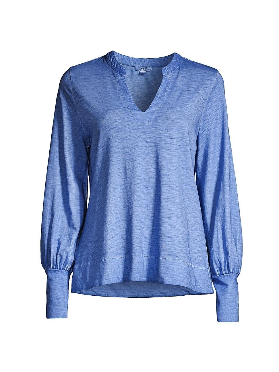 NIC+ZOE NZT Split Neck Long Sleeve Tee (Gulf) Women's Clothing Product Image