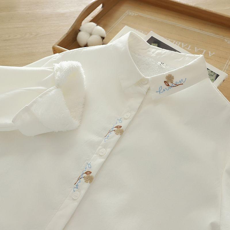 Long Sleeve Collared Floral Embroidered Shirt Product Image