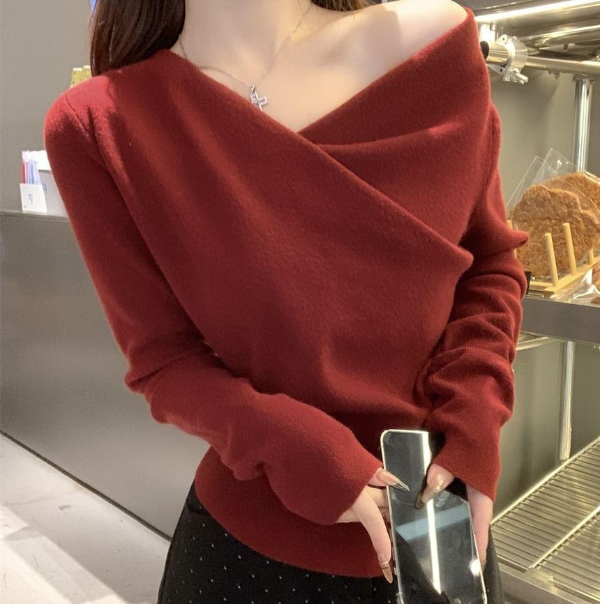 One-Shoulder Plain Sweater Product Image