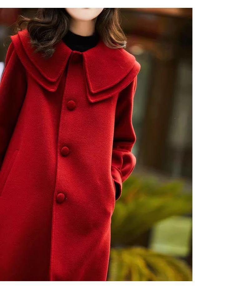 Layered Collar Plain Button Coat Product Image