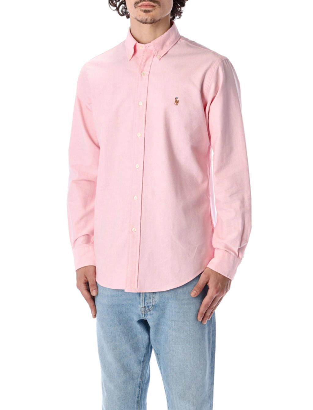 Logo Embroidered Buttoned Shirt In Pink Product Image