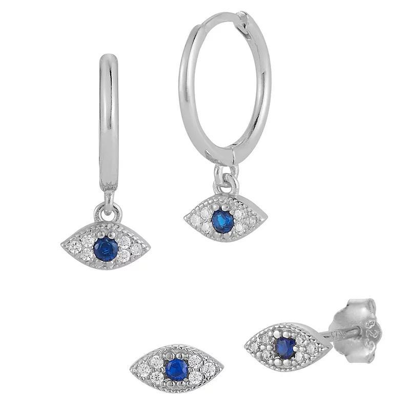 Sunkissed Sterling Cubic Zirconia Evil Eye Earring Set, Womens, Silver Tone Product Image