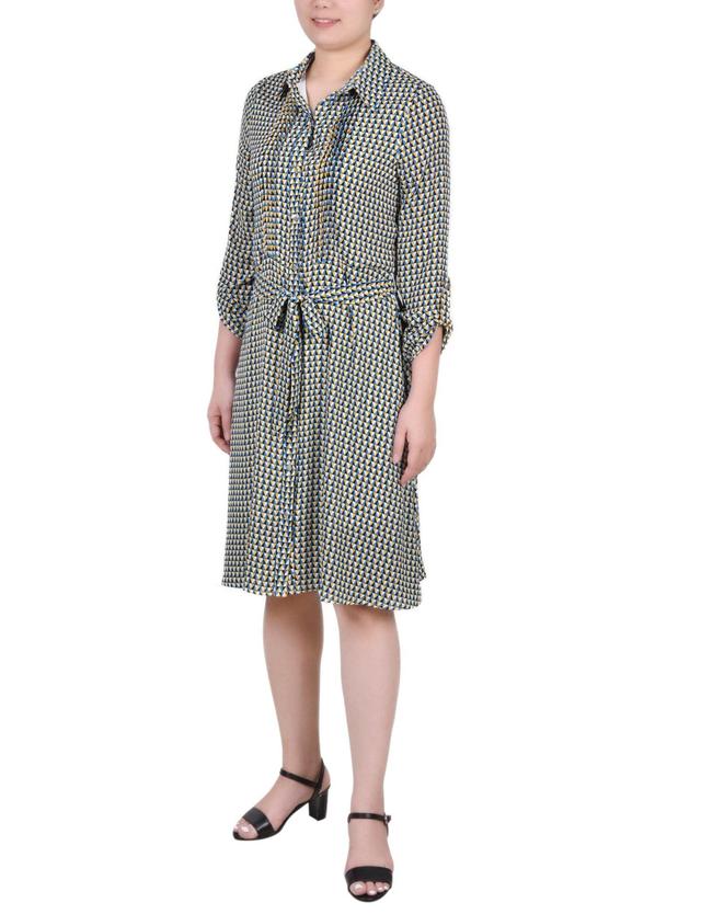 NY Collection Long Roll Tab Sleeve Dobby Dress - Petite Product Image