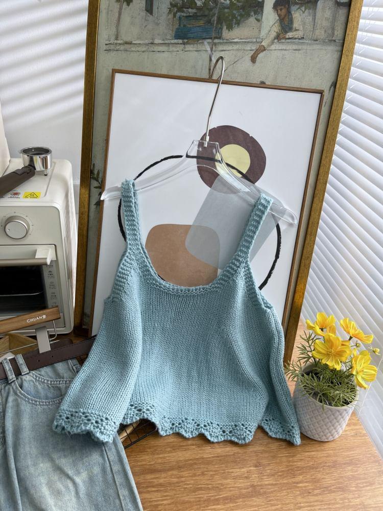 Scoop Neck Plain Knit Crop Camisole Top Product Image