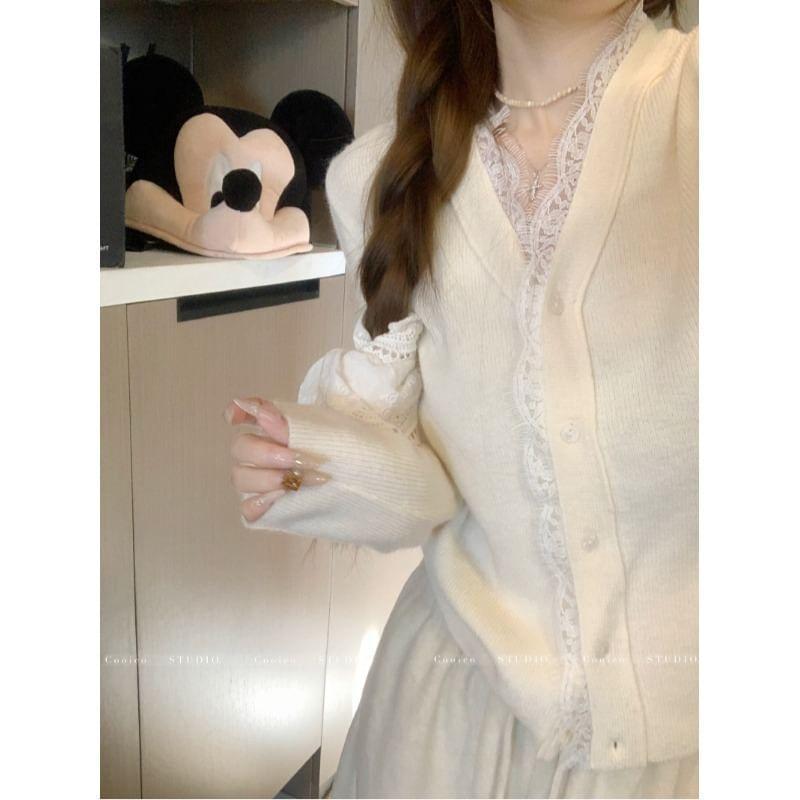 Lace Trim Plain Cardigan Product Image