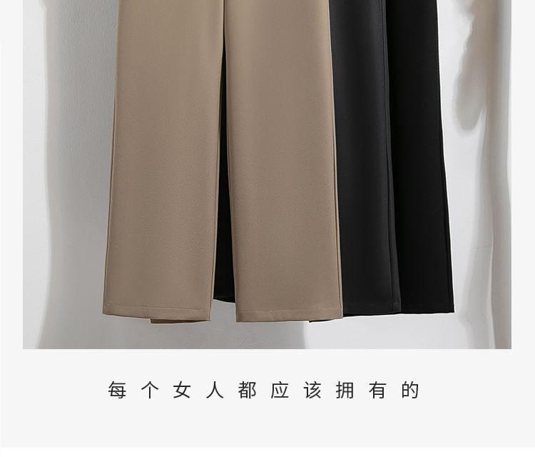 High Waist Plain Mock Two-Piece Straight Leg Pants Product Image