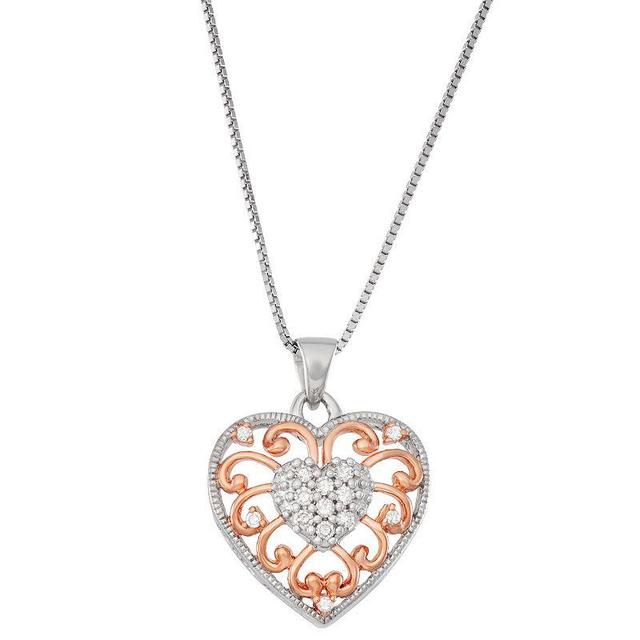 10k Rose Gold Over Sterling Silver 1/10 Carat T.W. Diamond Heart Pendant Necklace, Womens Pink Tone Product Image