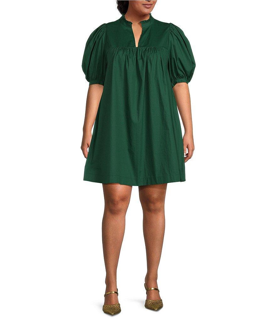 Sugarlips Plus Size V-Neck Short Puffed Sleeve Mini Dress Product Image