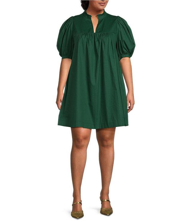 Sugarlips Plus Size V-Neck Short Puffed Sleeve Mini Dress Product Image