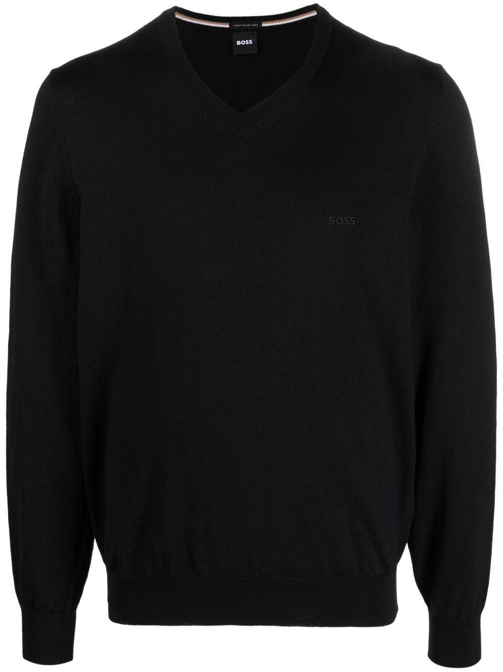 Embroidered-logo V-neck Jumper In Black Product Image