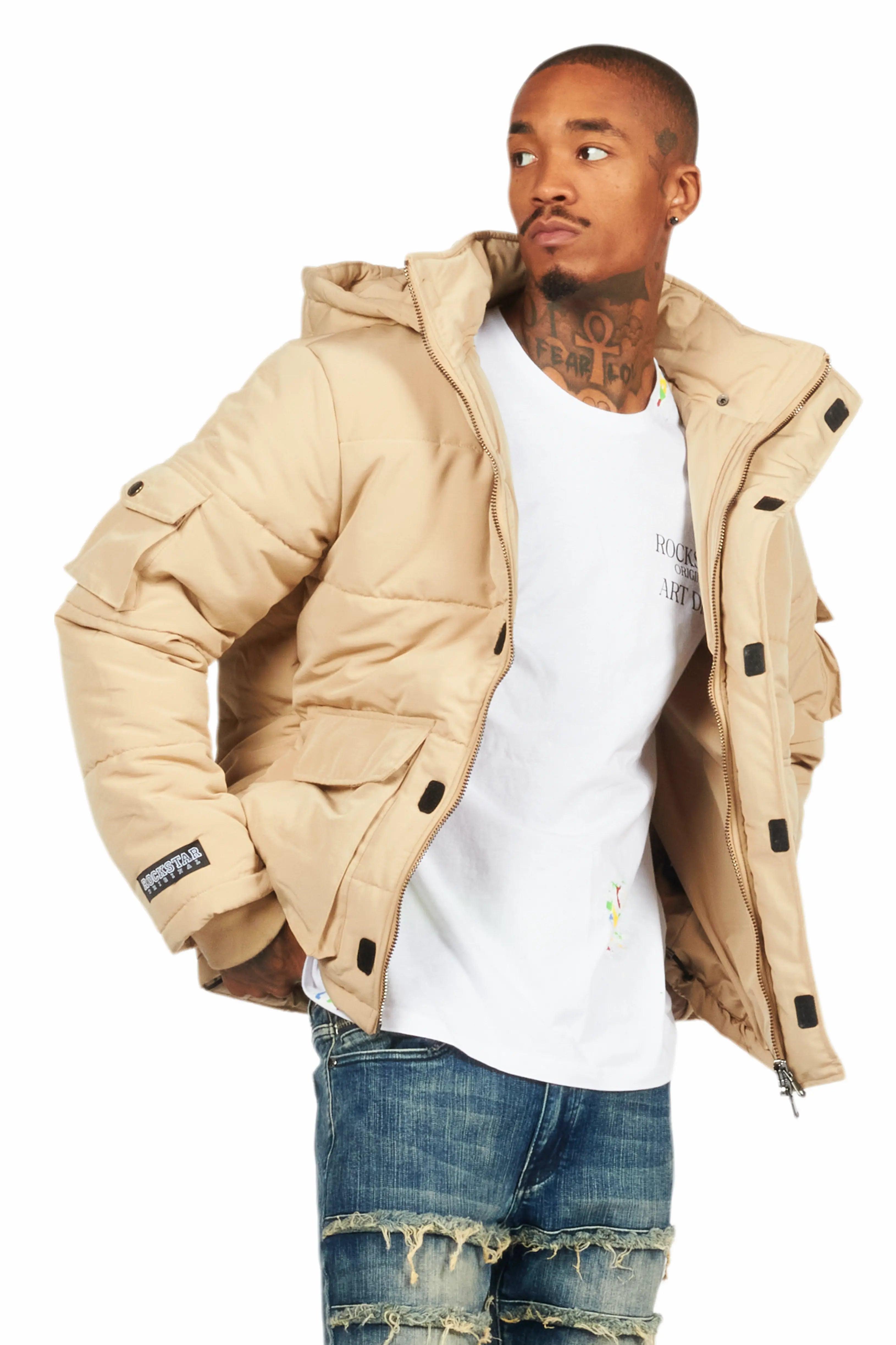 Adley Beige Utility Puffer Jacket Male Product Image