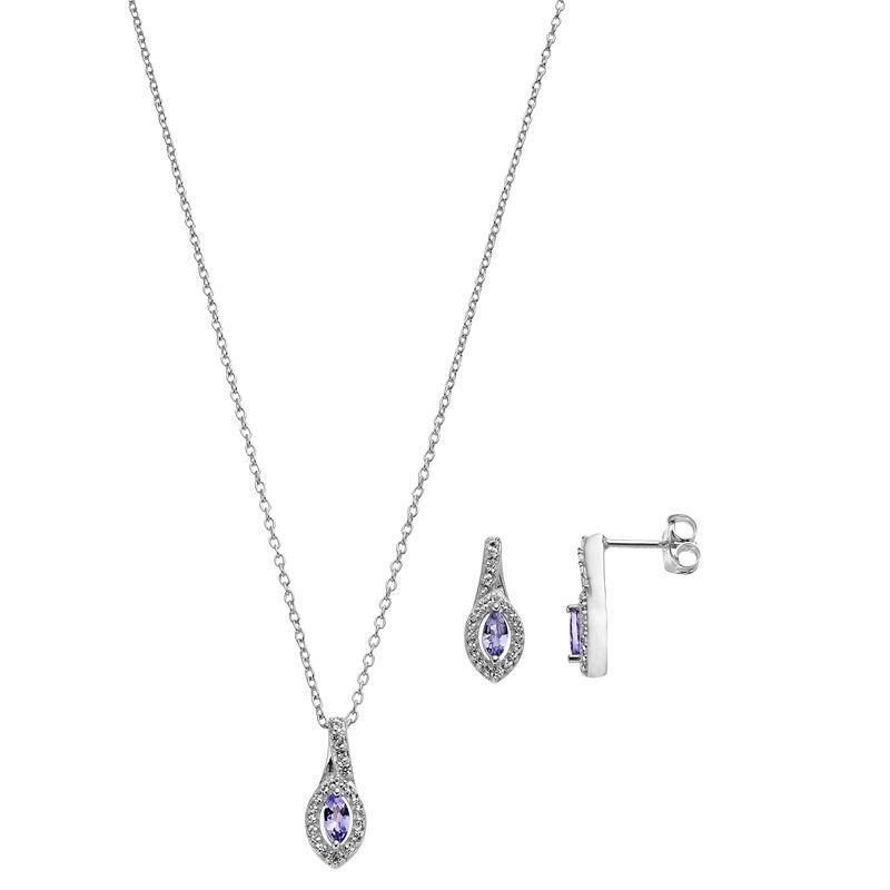 Sterling Silver Tanzanite & White Topaz Pendant & Earring Set, Womens Product Image