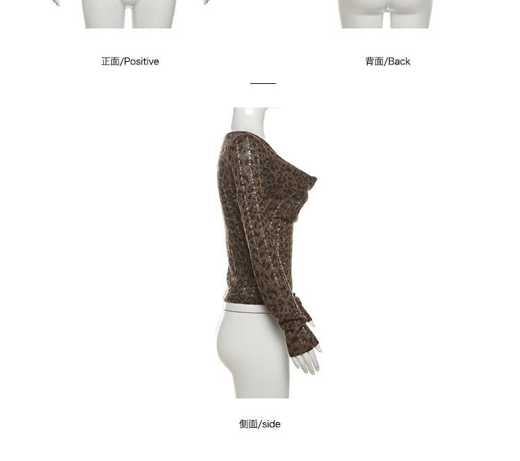 Long-Sleeve Cowl Neck Leopard Print Tee Product Image