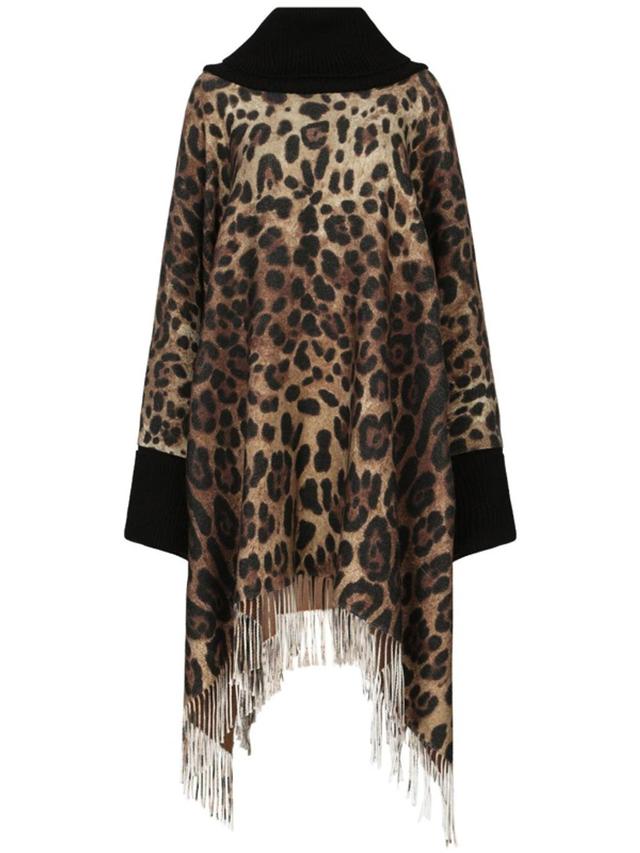 DOLCE & GABBANA Leopard-print Fringed Poncho Product Image