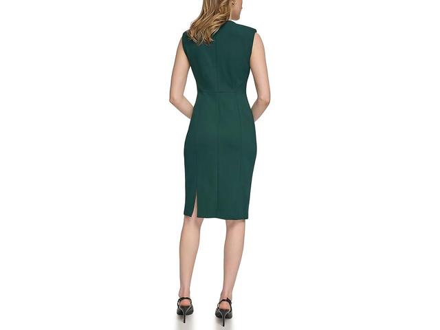 Calvin Klein Scuba Crepe V-Neck Short Sheath with Front Fold Detail Women's Dress Product Image