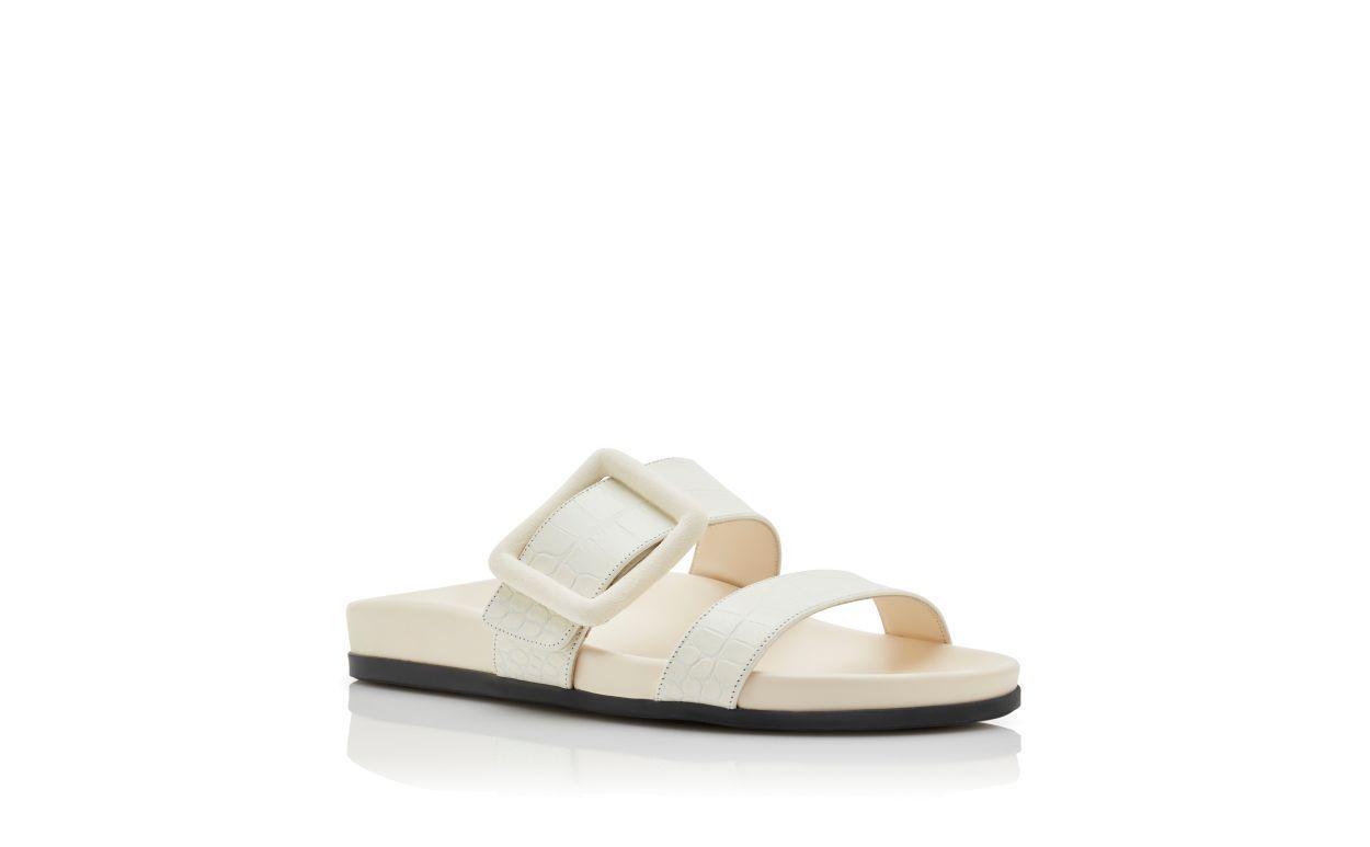 MAYFU White Calf Leather Buckle Detail Flat Mules Product Image