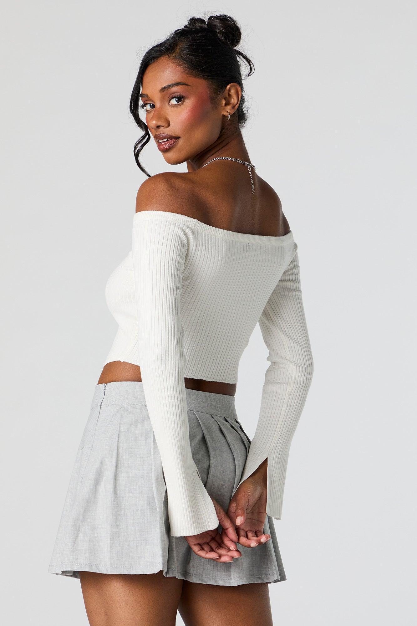 Ribbed Knit Off Shoulder Sweater Female Product Image