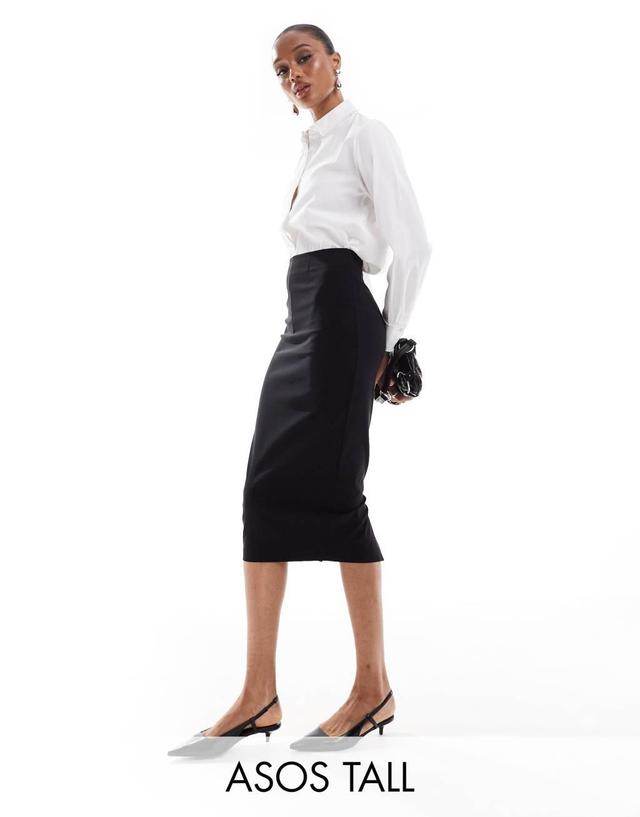 ASOS DESIGN Tall tailored midi pencil skirt in black Product Image