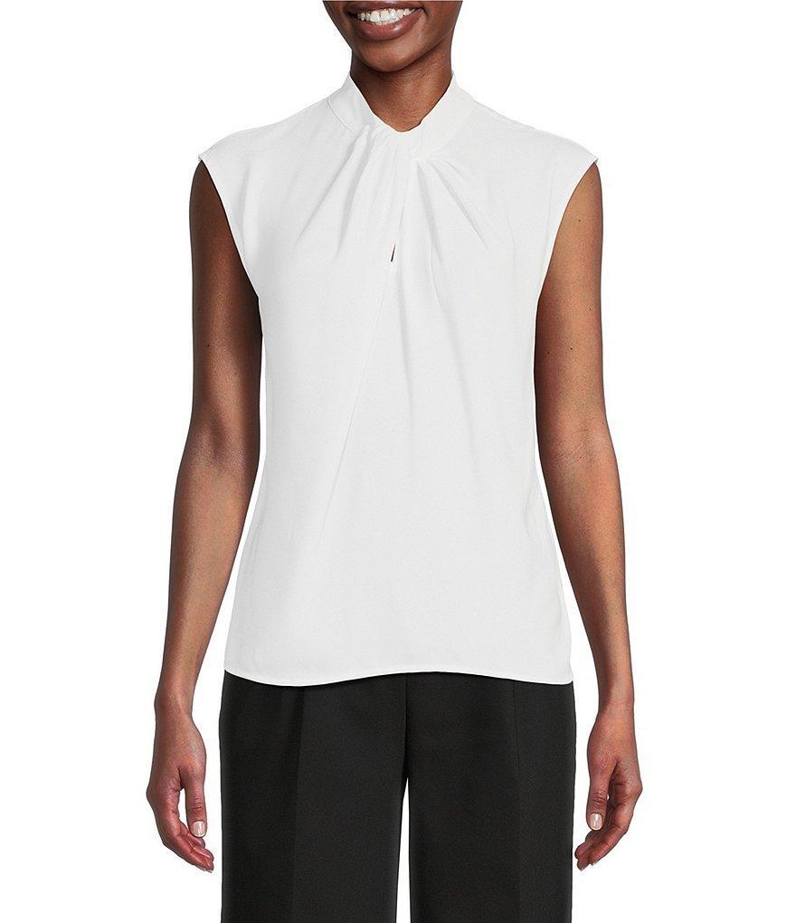 Calvin Klein Tie Neckline Cap Sleeve Blouse Product Image