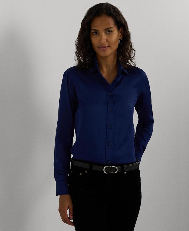 Lauren Ralph Lauren Womens Classic-Fit Satin Charmeuse Shirt Product Image