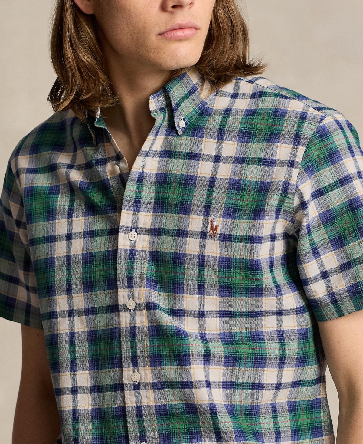 Men's Classic-fit Plaid Oxford Shirt In White,green Multi Product Image