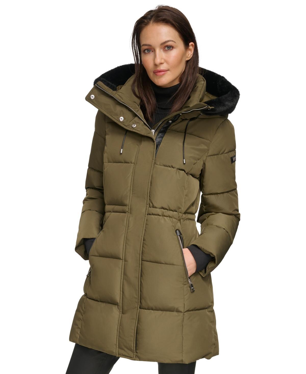 Dkny Womens Faux-Fur-Trim Hooded Anorak Puffer Coat Product Image