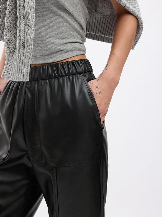 High Rise Vegan Leather Straight Pull-On Pants Product Image