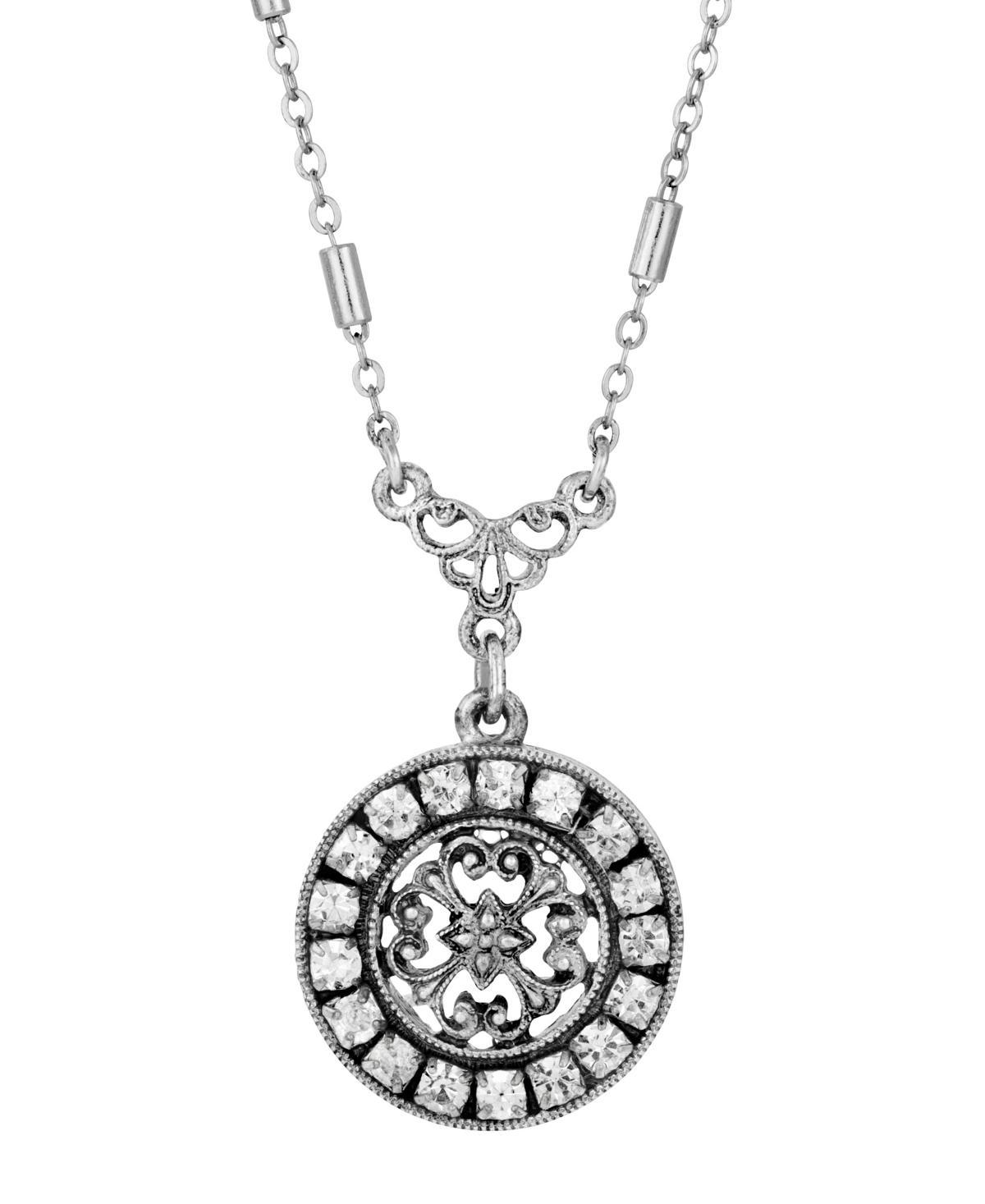 1928 Silver Tone Crystal Medallion Necklace, Womens, Clear Product Image