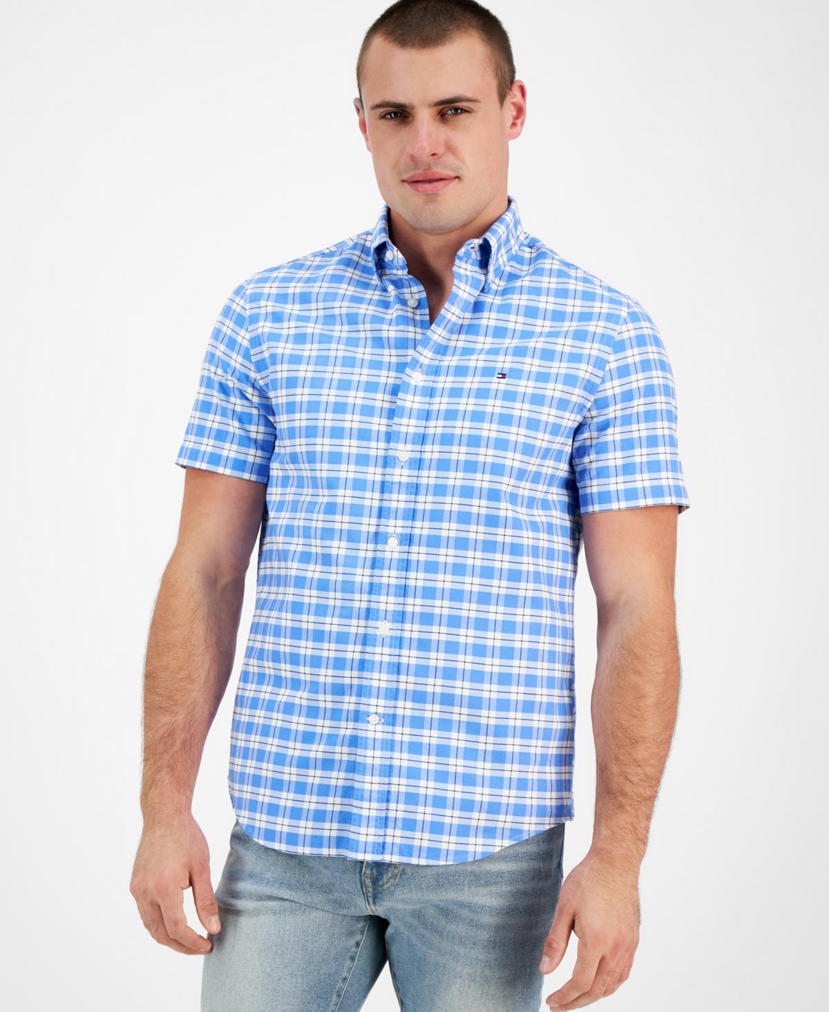 Tommy Hilfiger Mens Heritage Oxford Check Short Sleeve Button-Down Shirt - Deep Indigo Product Image