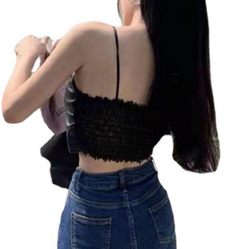 Faux-Leather Skinny Cami Top with Pad Product Image