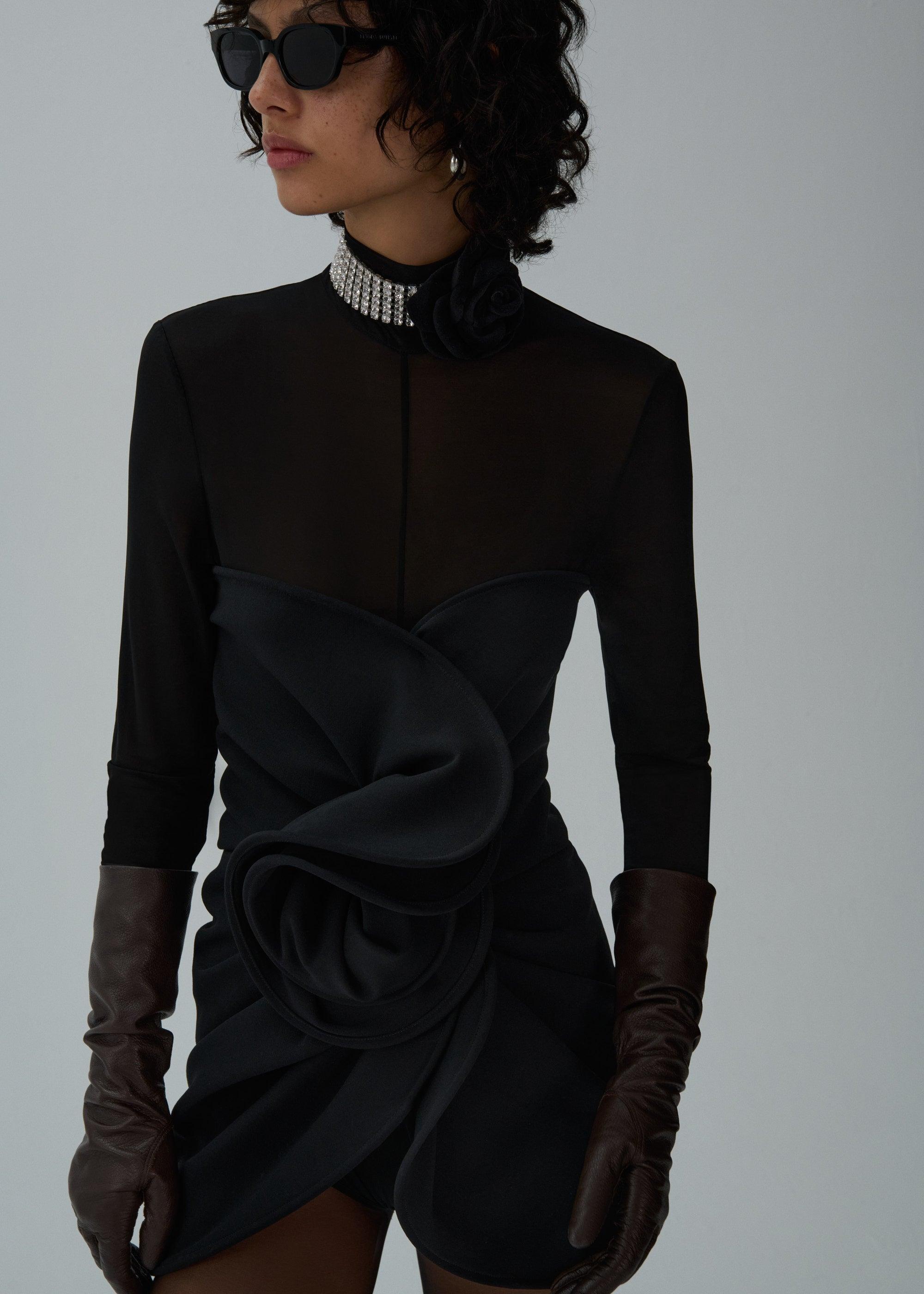 Sculptural high-neck midi dress in black product image