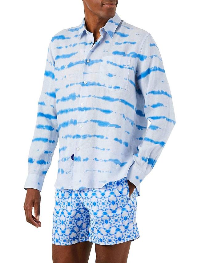 Mens Rayures Tie-Dye Print Linen Shirt Product Image