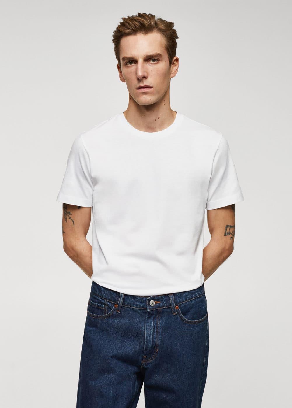 MANGO MAN - Basic cotton stretch T-shirt whiteMen Product Image