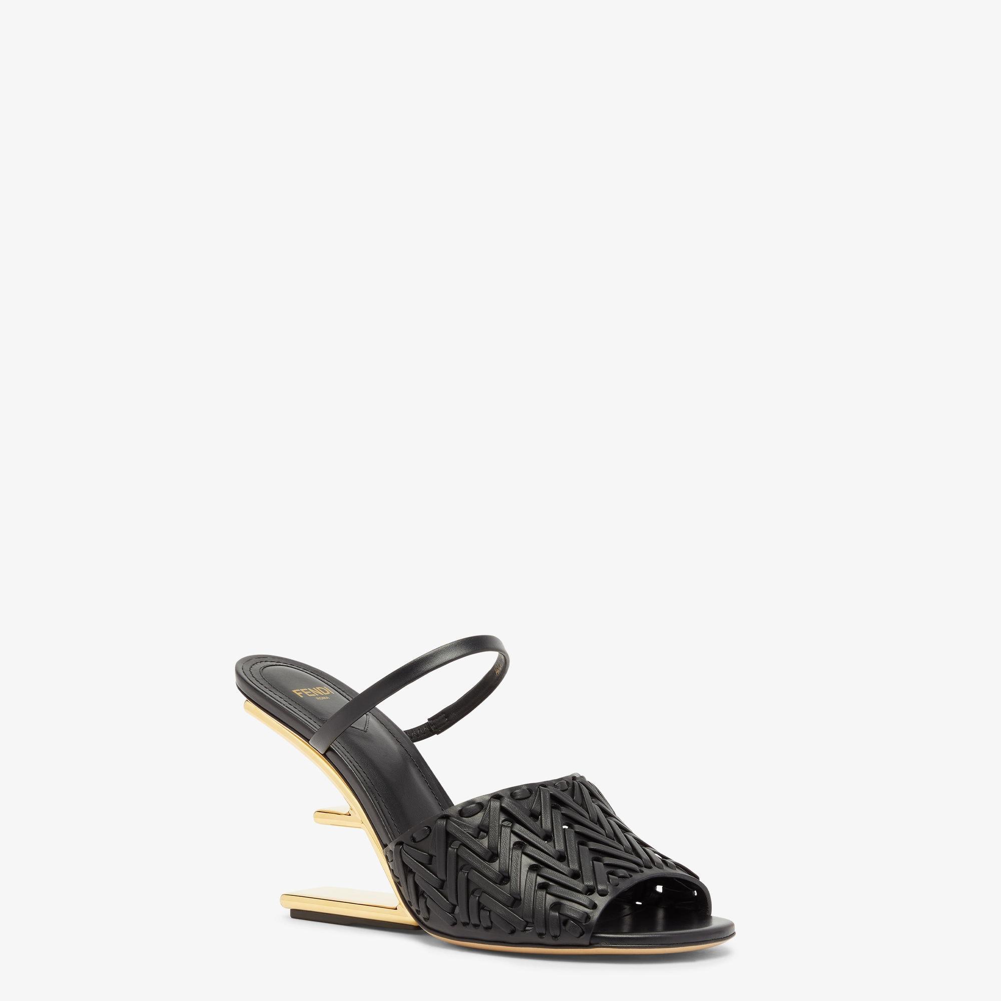 Fendi FirstBlack leather high-heeled sandals Product Image