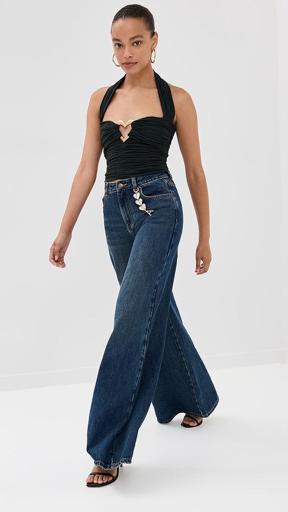 Area Crystal Heart Charm Wide Leg Jeans | Shopbop Product Image