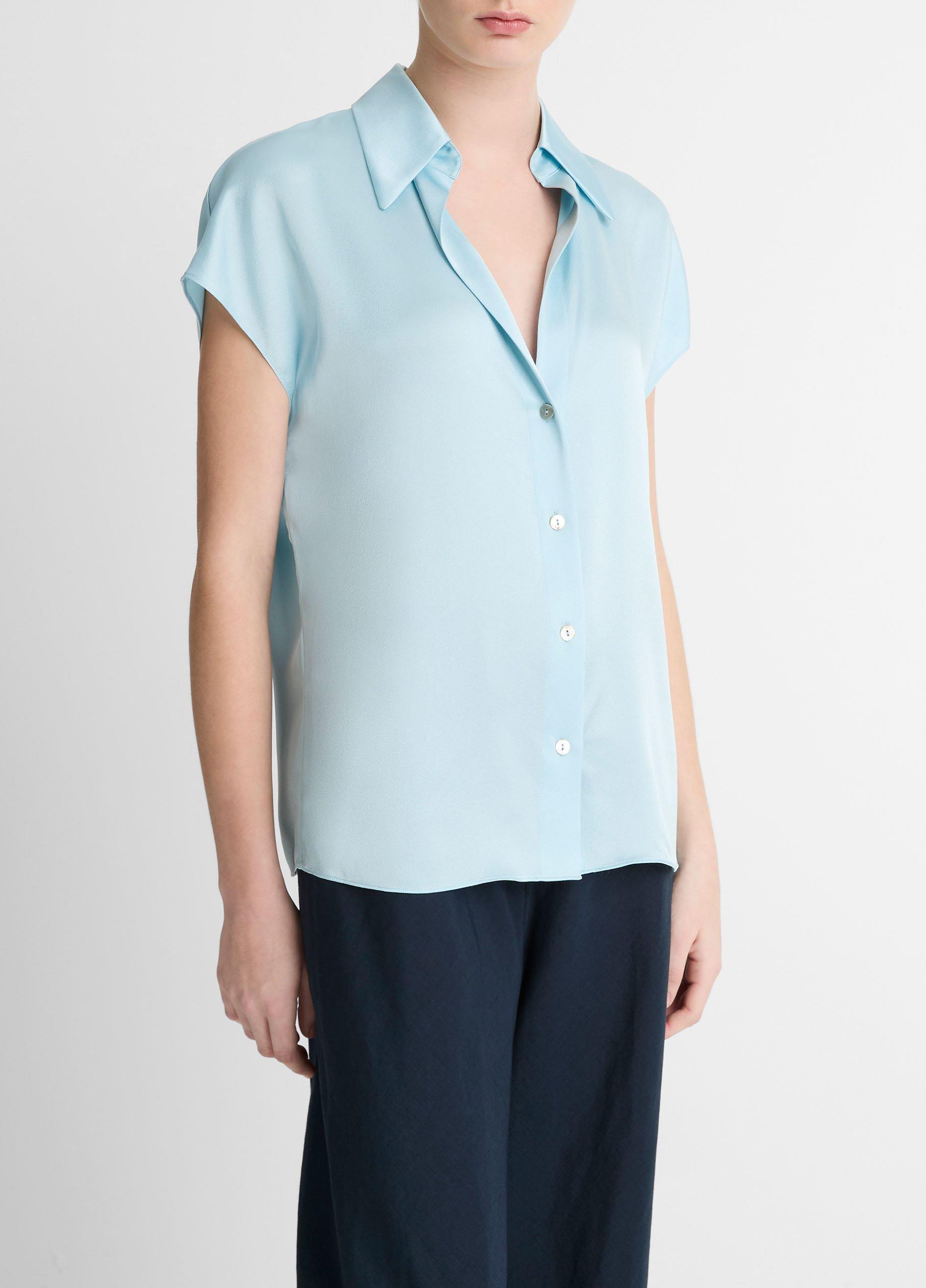 Silk Cap-Sleeve Ruched-Back Blouse Product Image