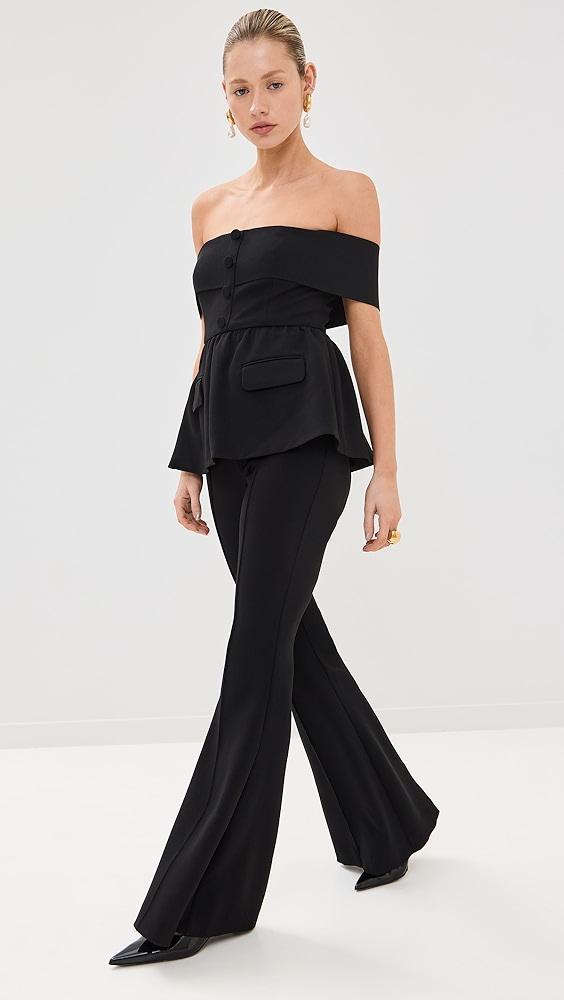 Self Portrait Black Crepe Off Shoulder Jumpsuit | Shopbop Product Image