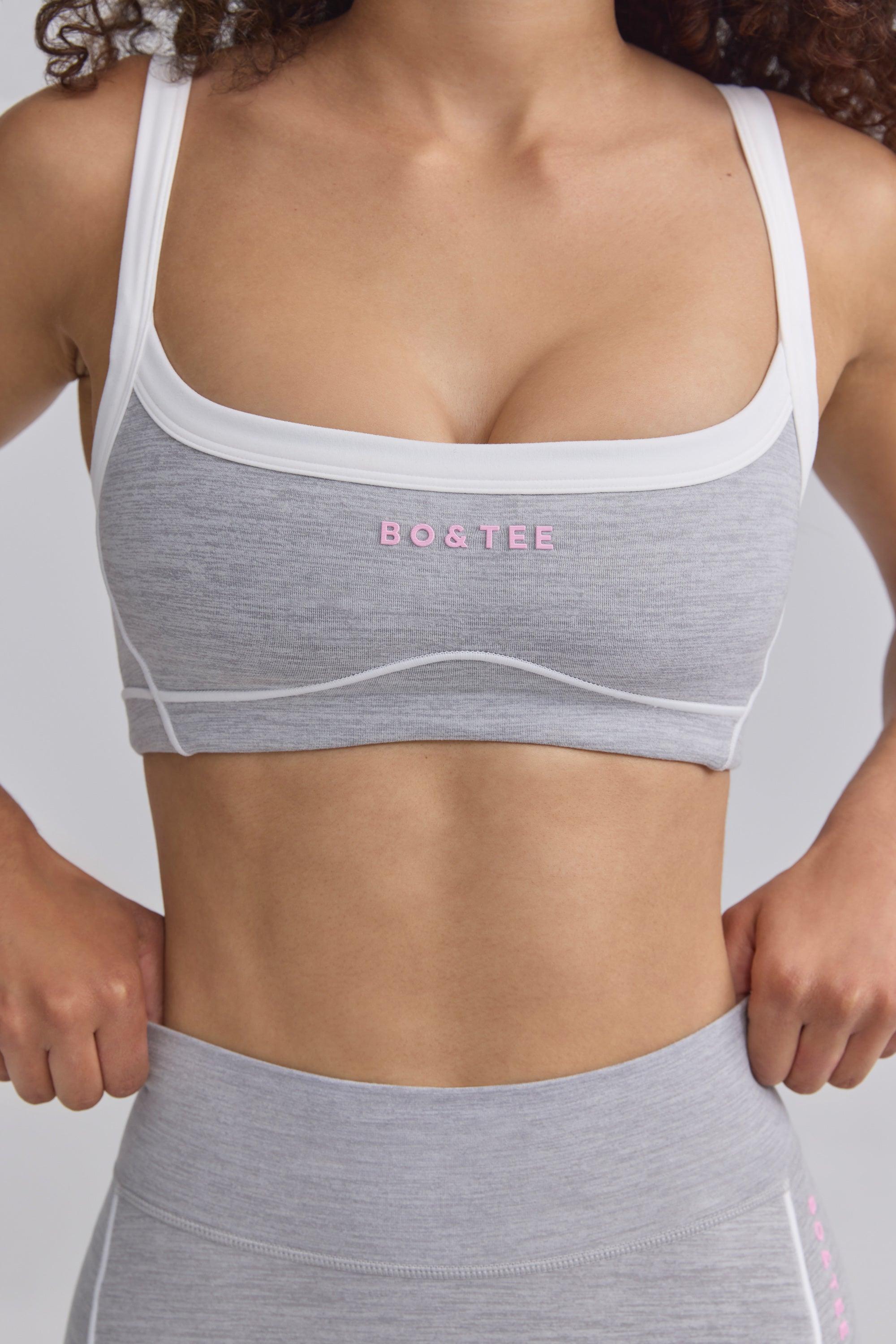 Soft Active Contrast-Trim Sports Bra in Ice Grey Product Image