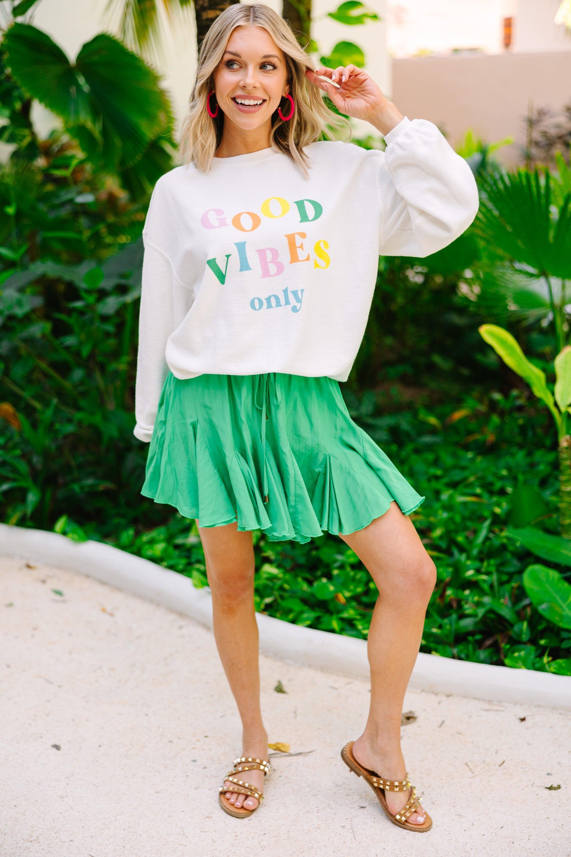 Good Vibes Only White Graphic Corded Sweatshirt Female Product Image