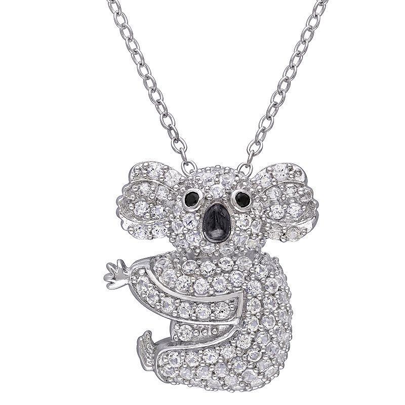 Stella Grace Sterling Silver 1 1/10 Carat T.W. Lab-Created White Sapphire & Black Spinel Koala Pendant Necklace, Womens Product Image