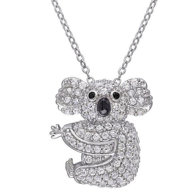 Stella Grace Sterling Silver 1 1/10 Carat T.W. Lab-Created White Sapphire & Black Spinel Koala Pendant Necklace, Womens Multicolor Product Image