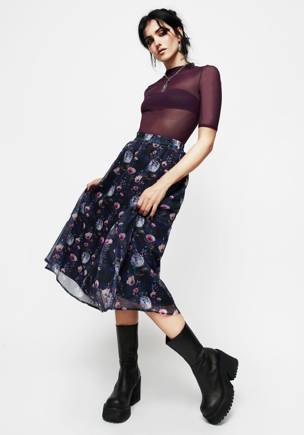 Socordia Floral Moon Chiffon Midi Skirt Product Image