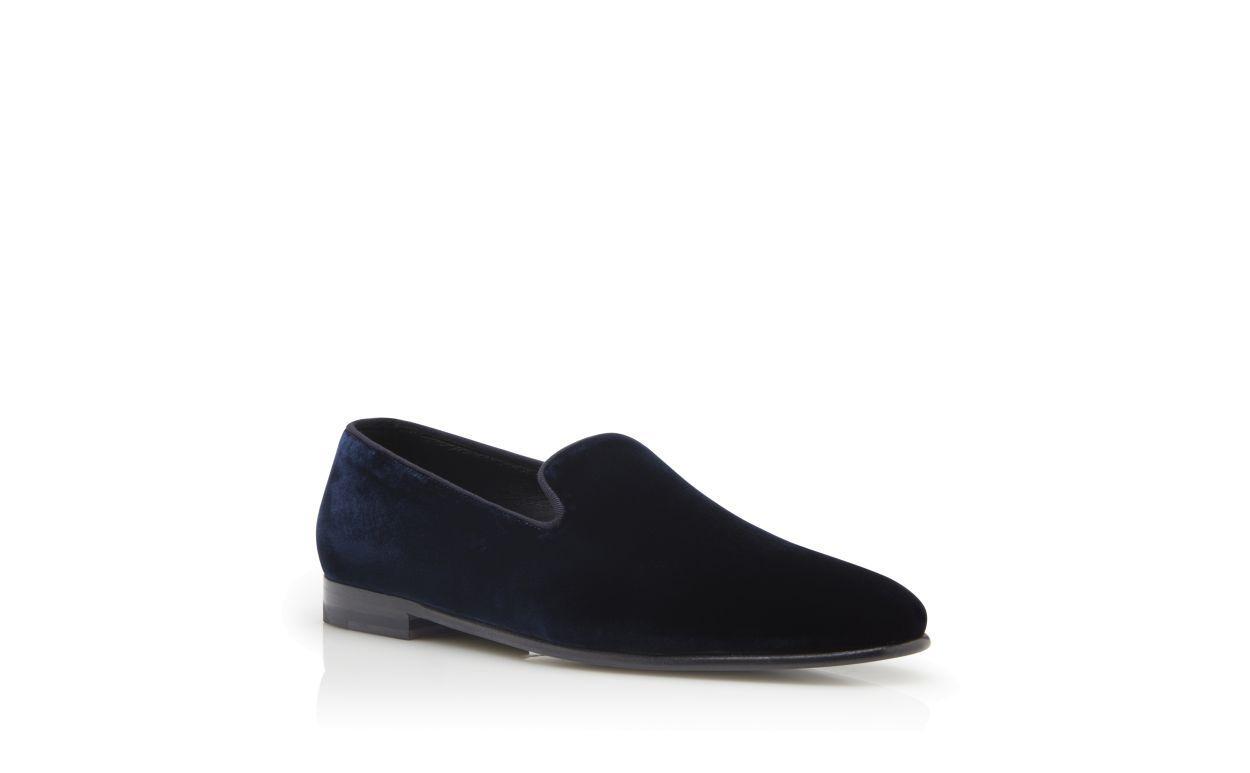 MARIO VELVET Navy Blue Velvet Loafers Product Image