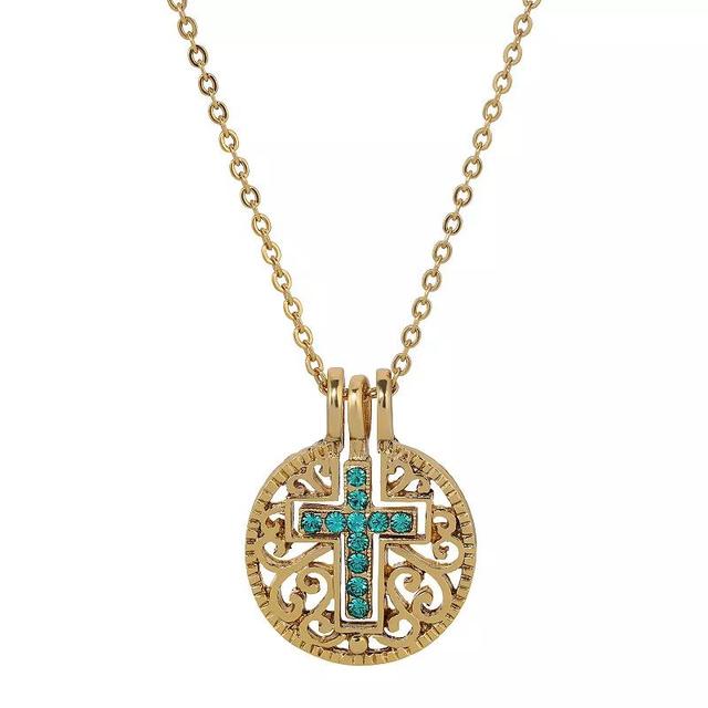 1928 Gold Tone Birthstone Crystal Cross Pendant Necklace, Womens, March Product Image