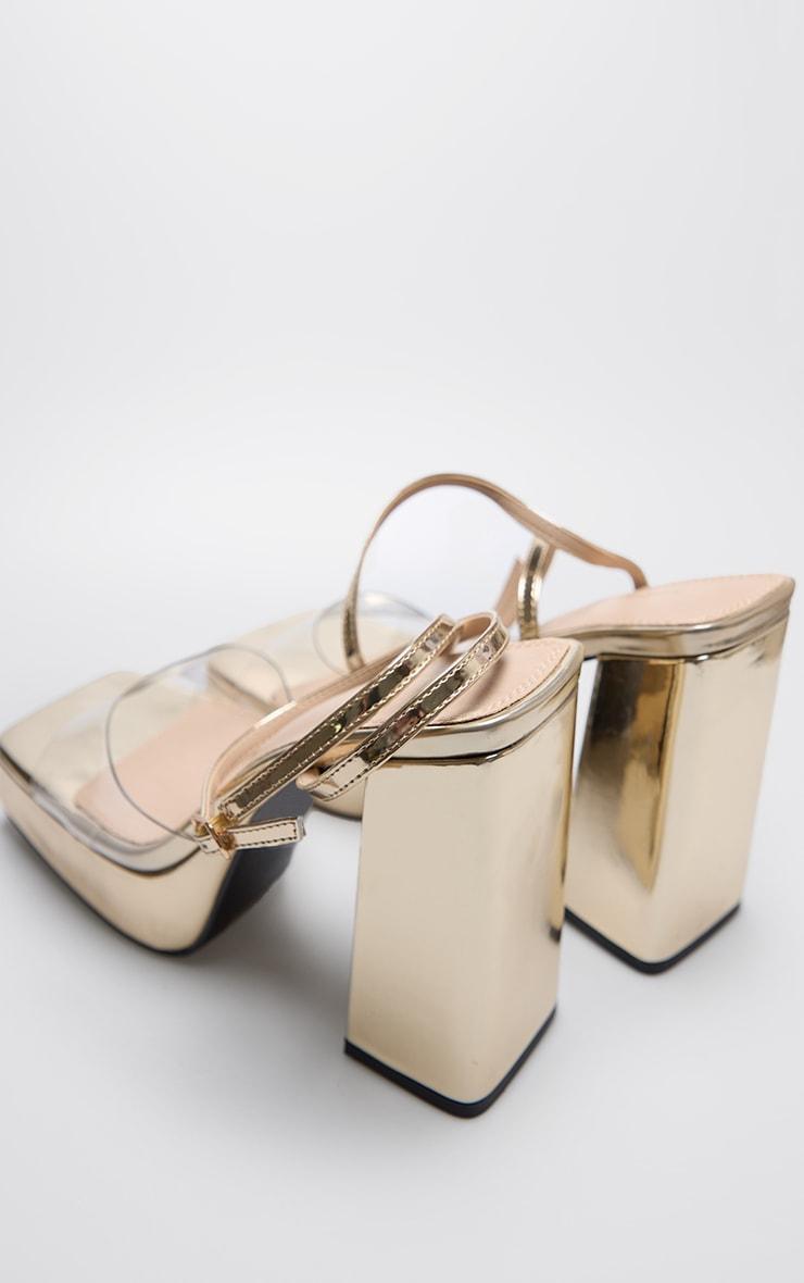 Gold PU Perspex Strap Platform Heeled Sandal Product Image